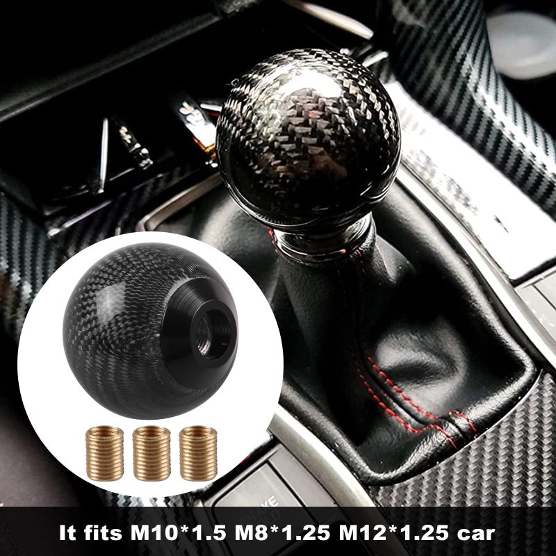 RYANSTAR RACING RYANSTAR Carbon Fiber Shift Knob Gear Shifter Knobs with 3 Adapters Round Ball Stick Shifter Level Black - Image 5